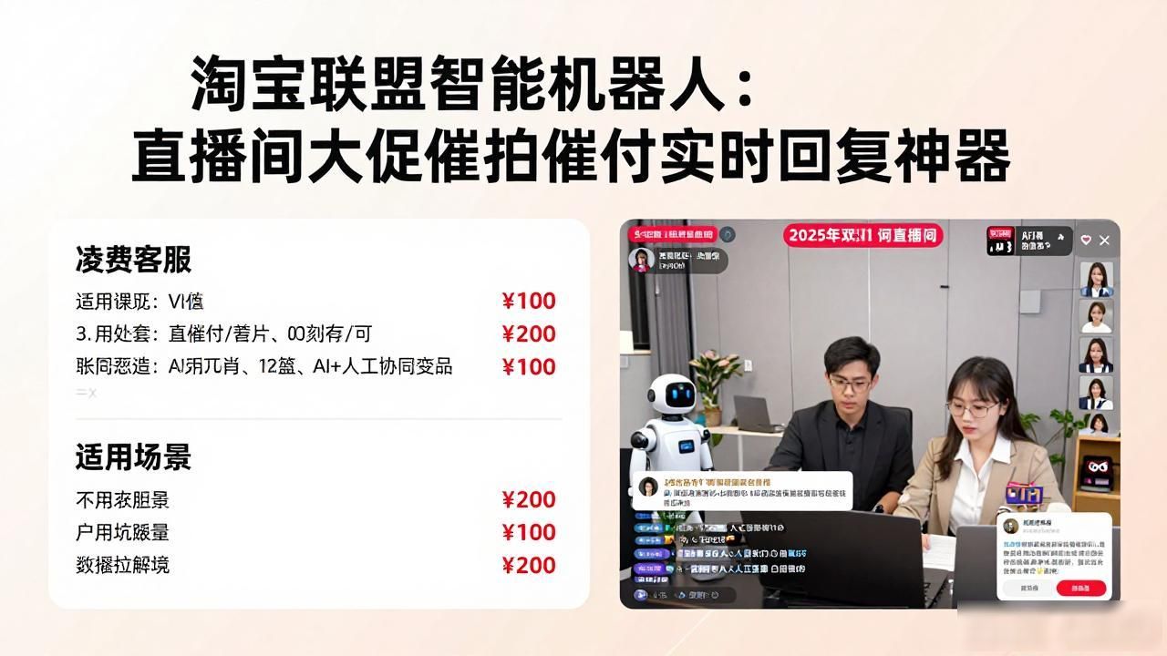 淘宝联盟智能机器人：直播间大促催拍催付实时回复神器